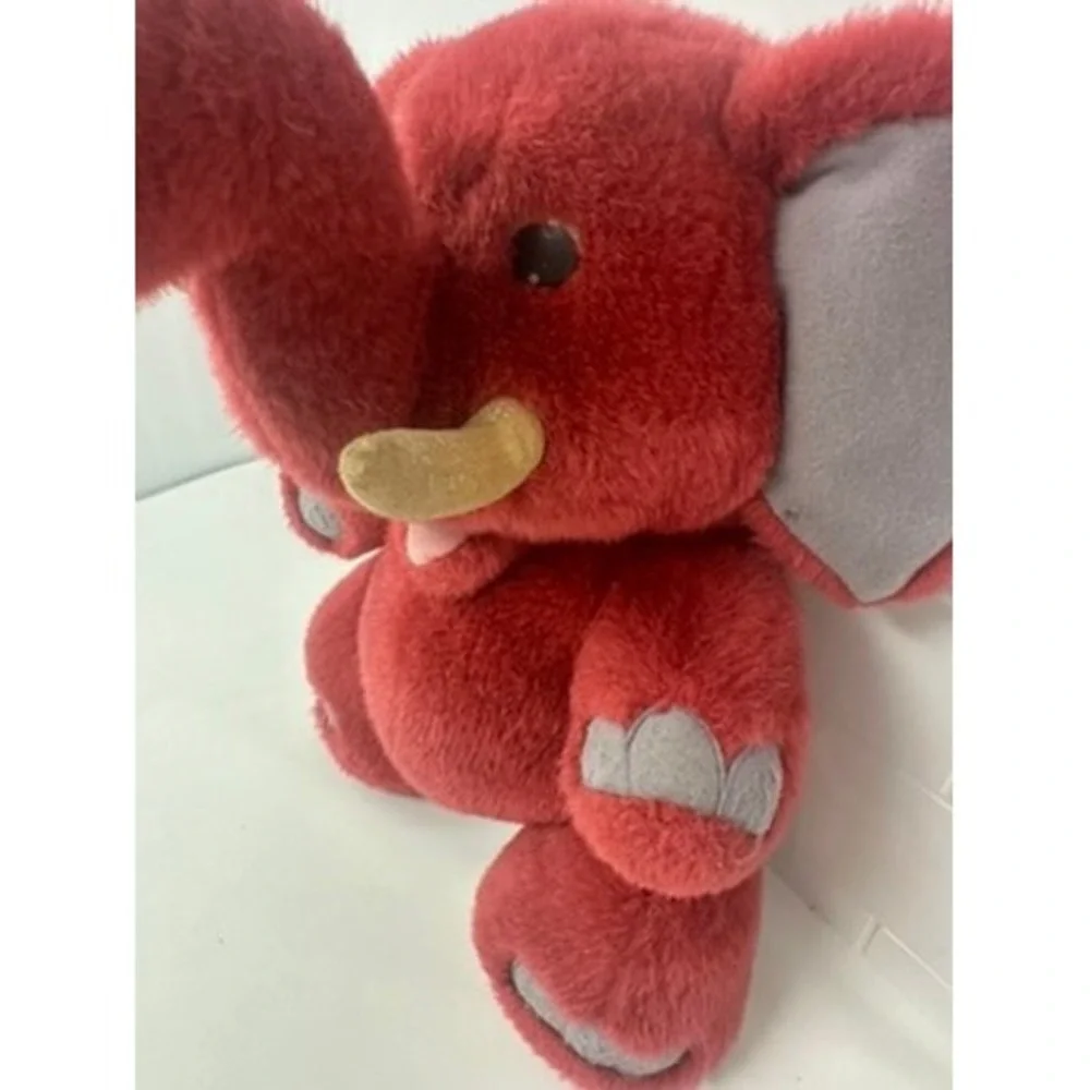 Vintage Red‎ Elephant Plush Stuffed Animal Gold Tusks 13 Inch